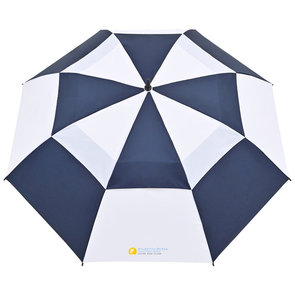 Elements Navy/White 60" Recycled Auto Open Double Canopy Golf Umbrella