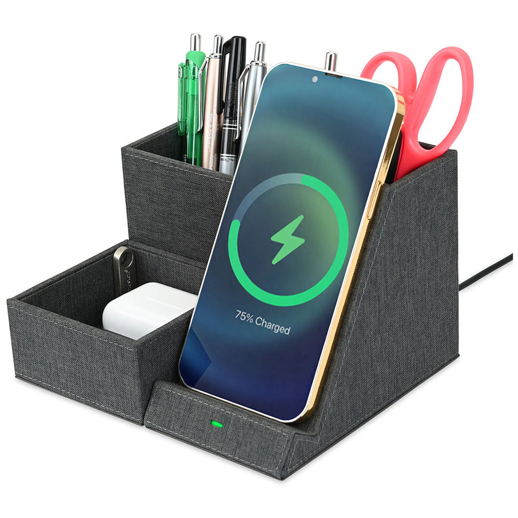 Gemline Charcoal Heather Eden Wireless Charging Desk Organizer