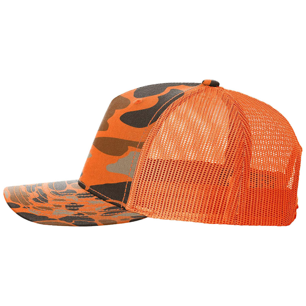 Richardson Blaze Duck Camo/Blaze Printed Five-Panel Trucker