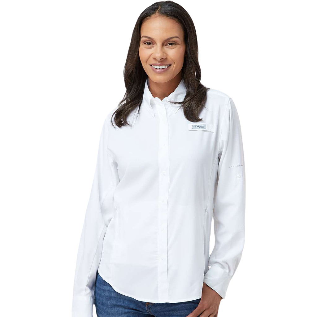 Columbia Women's White PFG Tamiami Long Sleeve Shirt