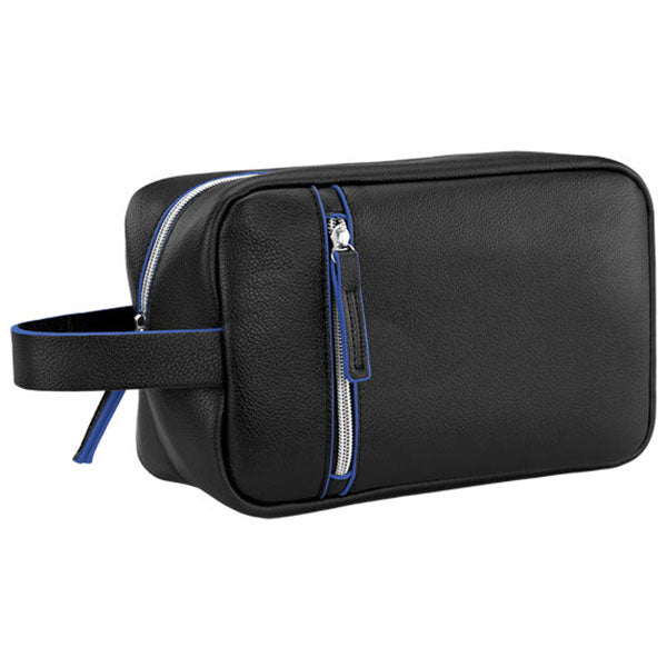 Hit Black with Royal Blue Glen Leatherette Toiletry Bag