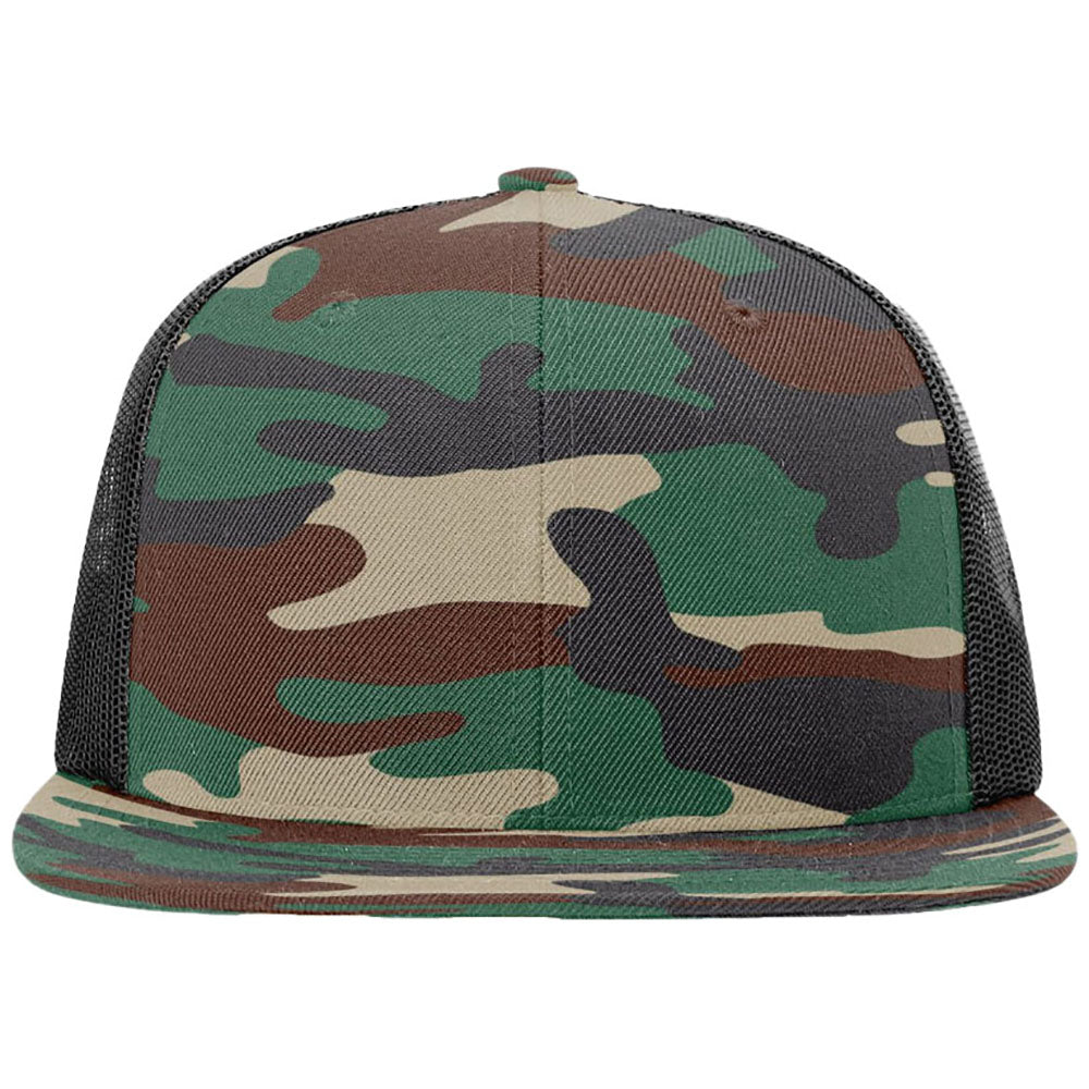 Richardson Green Camo/Black Acrylic-Wool Blend Flatbill Trucker