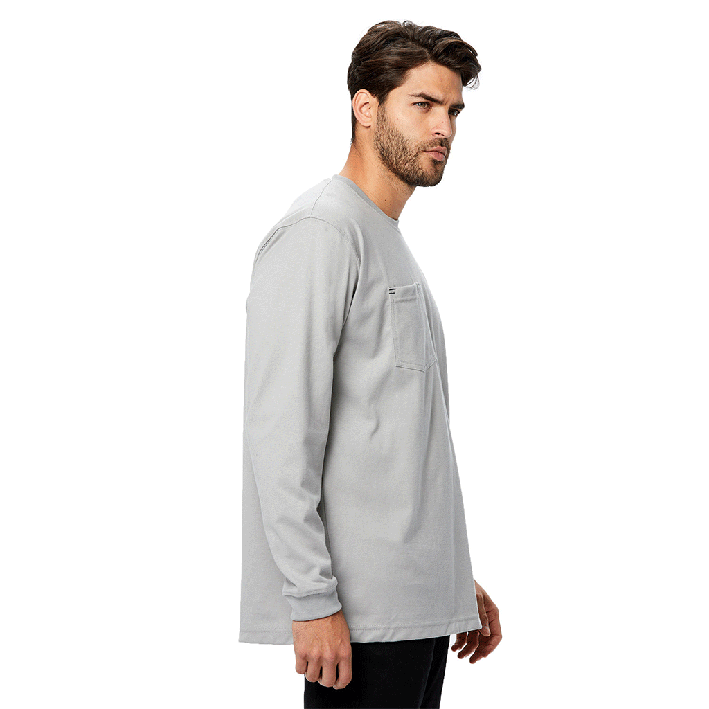 US Blanks Men's Silver USA Made Flame Resistant Long-Sleeve Pocket T-Shirt