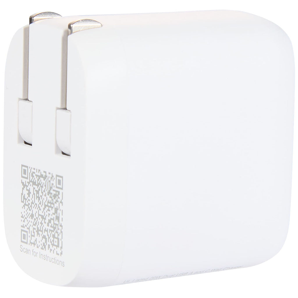 Leed's White UL Listed 20W Dual USB-A and Type-C Wall Charger