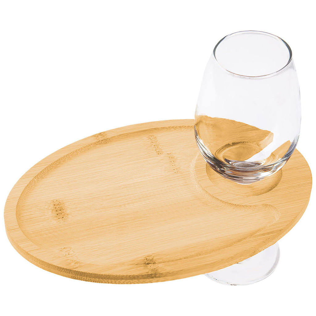 Hit Bamboo Wine & Dine Recessed Bamboo Tray With Wine Glass Holder