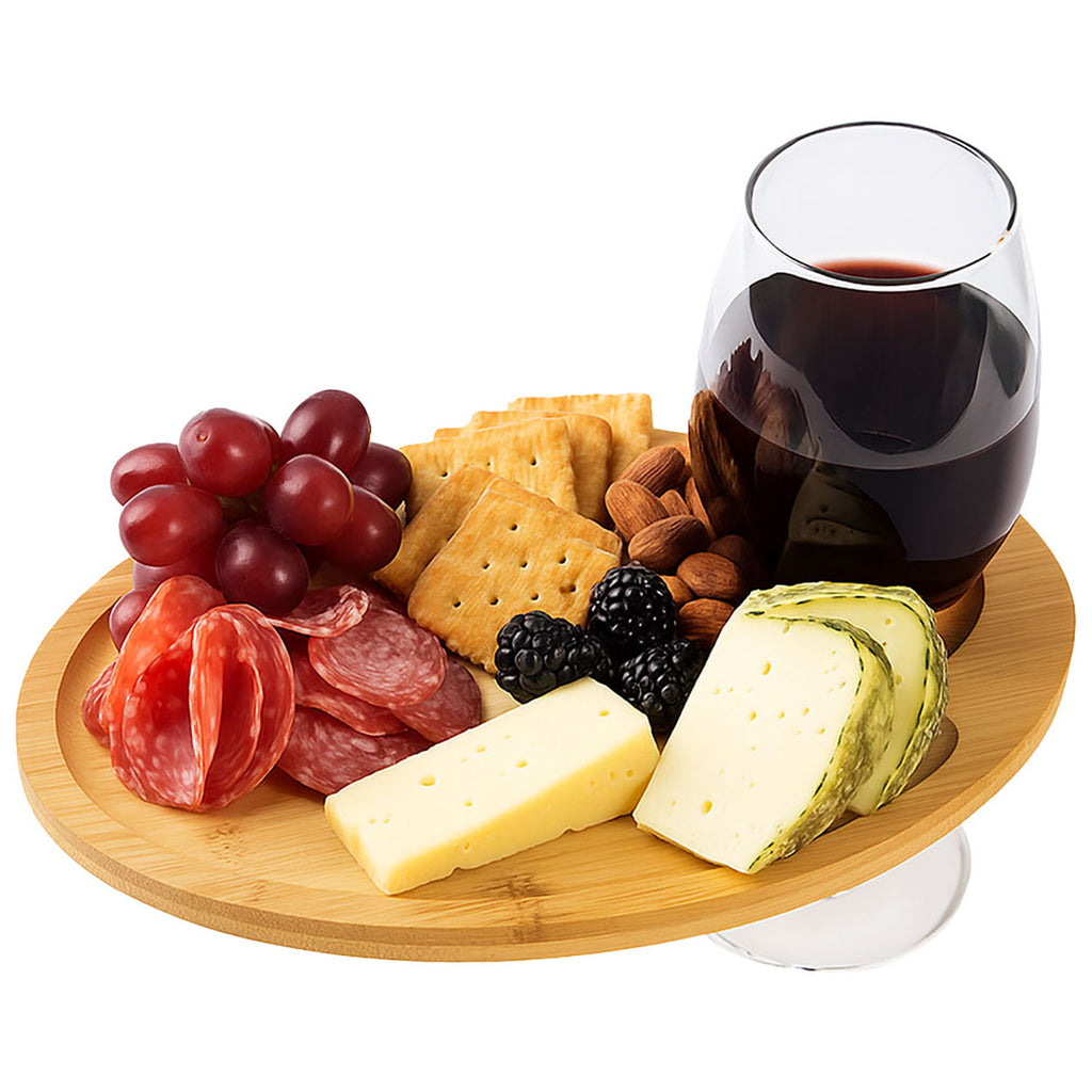 Hit Bamboo Wine & Dine Recessed Bamboo Tray With Wine Glass Holder