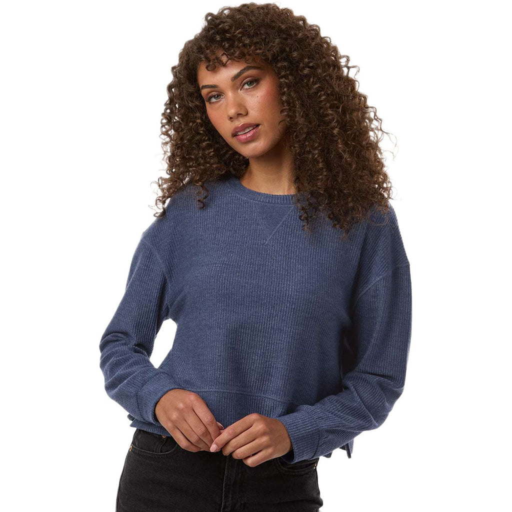 Boxercraft Women's Navy Ribbed Knit Cropped Boxy Crew