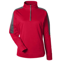 Core 365 Women's Classic Red/Carbon Market Snag Protect Mesh Colorblock Quarter-Zip Pullover