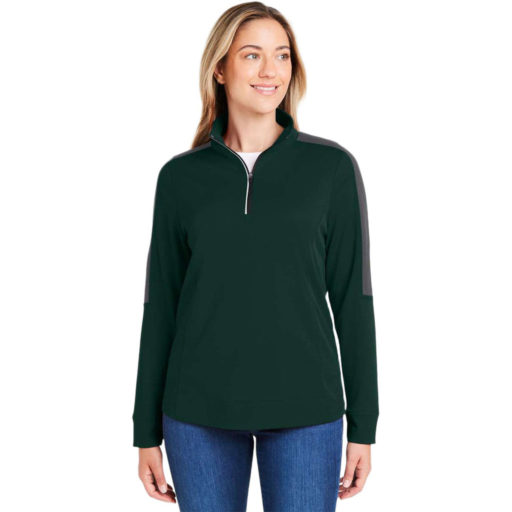 Core 365 Women's Forest/Carbon Market Snag Protect Mesh Colorblock Quarter-Zip Pullover