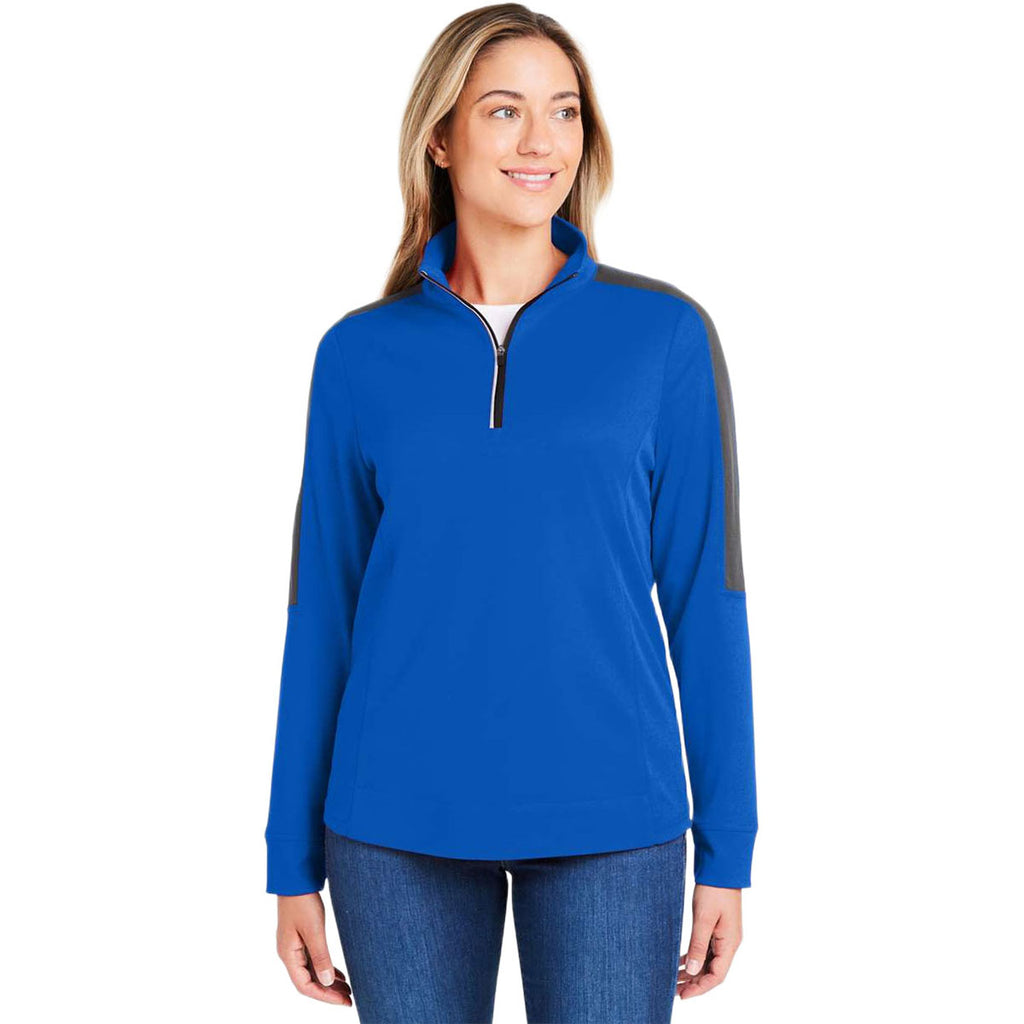 Core 365 Women's True Royal/Carbon Market Snag Protect Mesh Colorblock Quarter-Zip Pullover