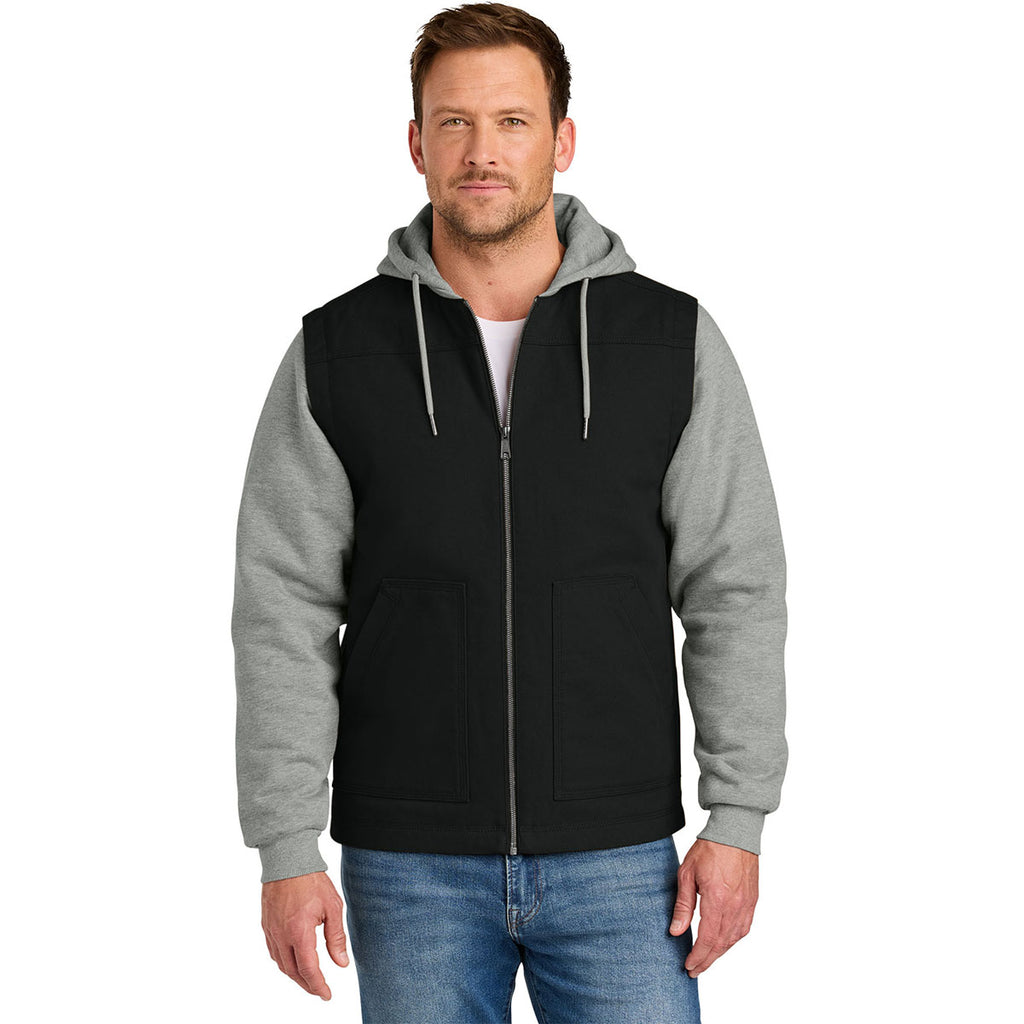 CornerStone Men's Black/Heather Grey Duck Fleece Full-Zip Hooded Jacket