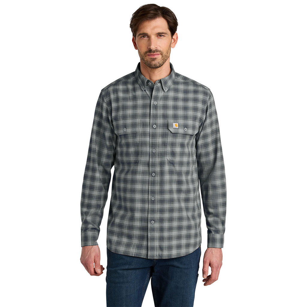 Carhartt Men's Plaid Steel Navy Rugged Flex Plaid Long Sleeve Shirt