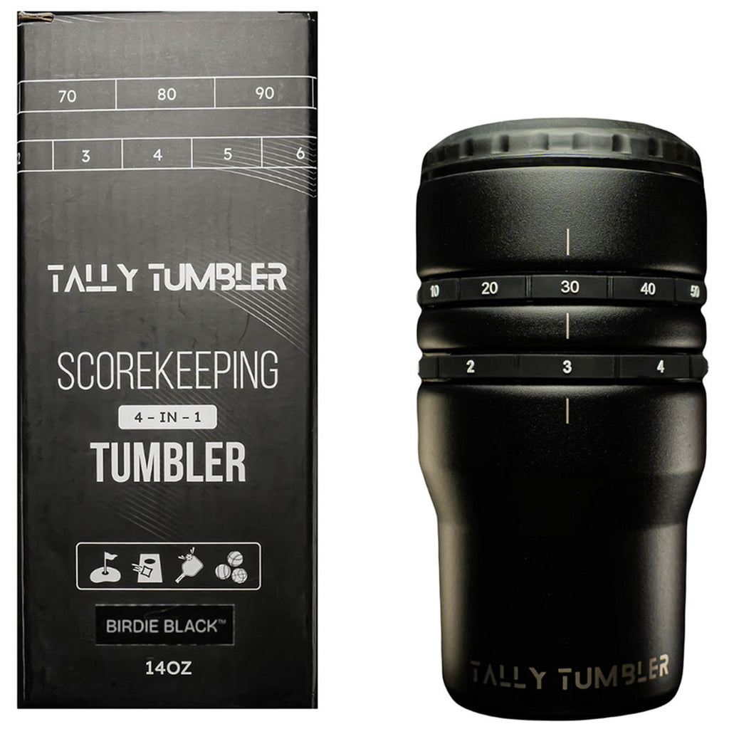 Tally Tumbler Black 4-in-1 Can Cooler & Scorekeeper 14oz.