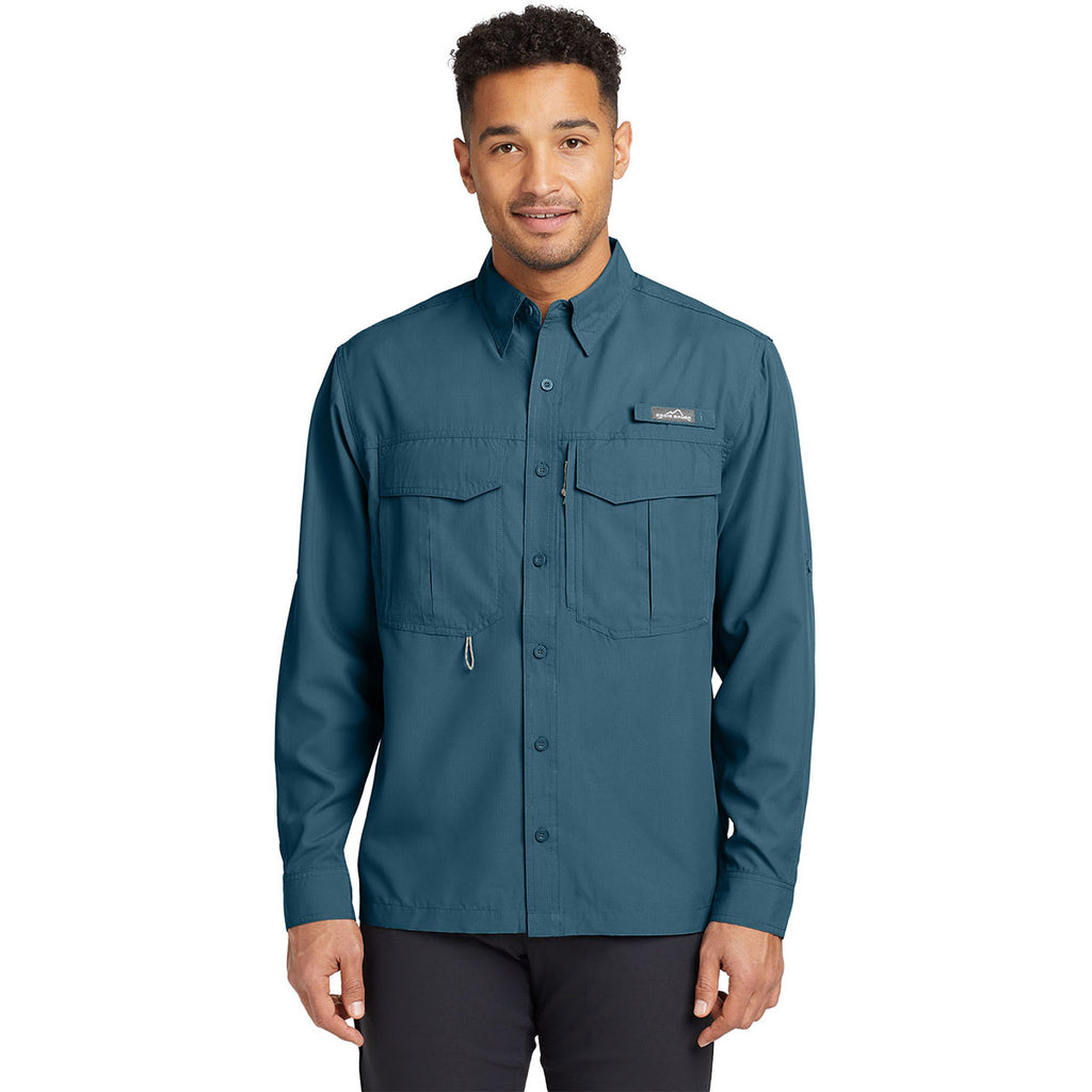 Eddie Bauer Men's Gulf Teal L/S Performance Fishing Shirt