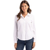 Cutter & Buck Women's White Advantage Tri-Blend Eco Soft Pique Long Sleeve Knitted Button Down