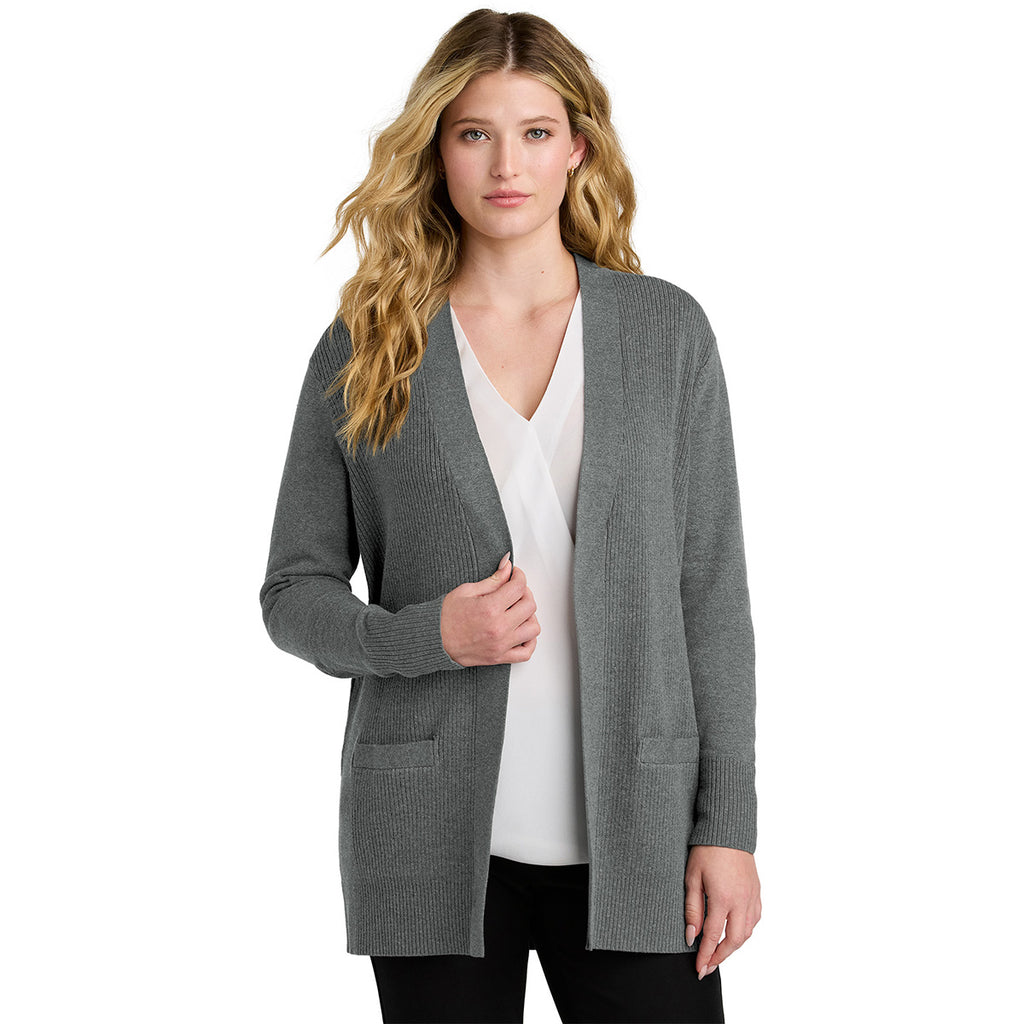 Port Authority Women's Medium Heather Grey Easy Care Open-Front Cardigan Sweater