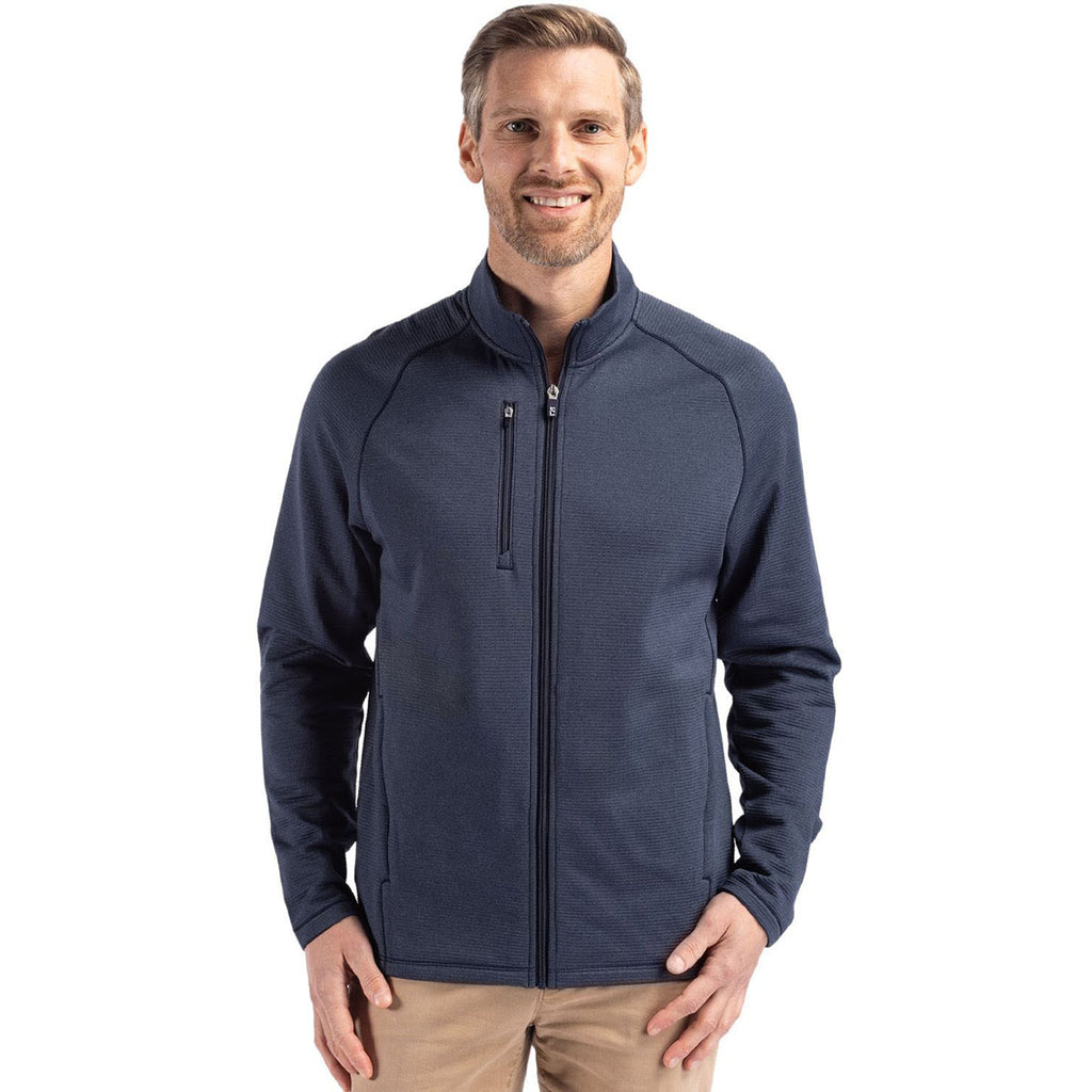 Cutter & Buck Men's Navy Blue Heather Peshastin Fleece Recycled Full Zip Jacket
