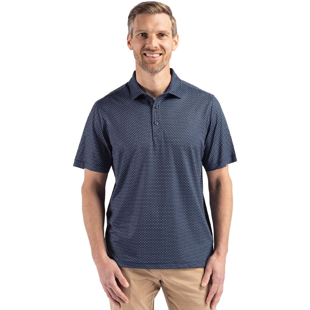 Cutter & Buck Men's Navy Blue Pike Eco Shadow Check Print Recycled Polo