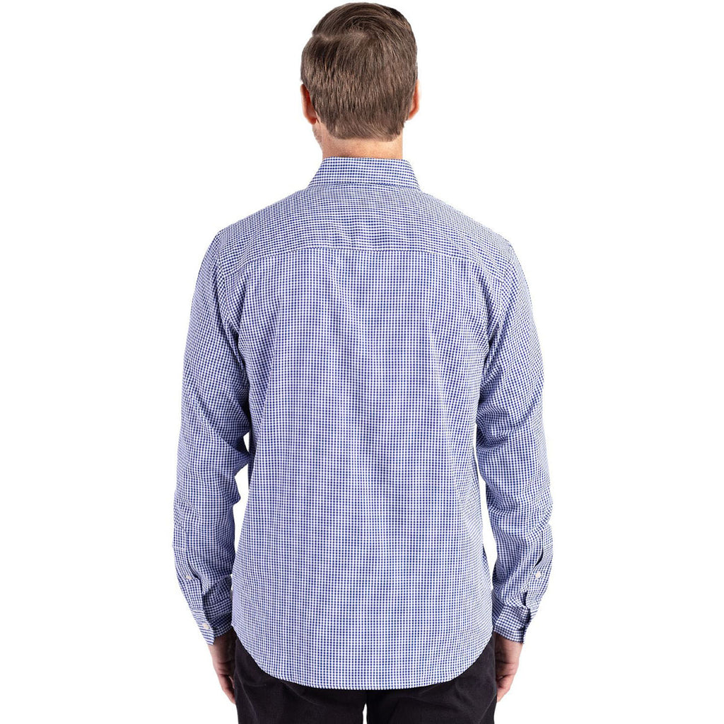 Cutter & Buck Men's Tour Blue/White Skyline Epic Confidence Recycled Gingham Long Sleeve Dress Shirt