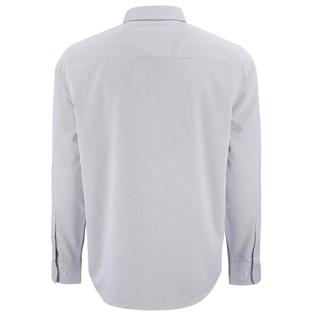 Cutter & Buck Men's Elemental Grey/White Skyline Epic Confidence Recycled Pinstripe Long Sleeve Dress Shirt