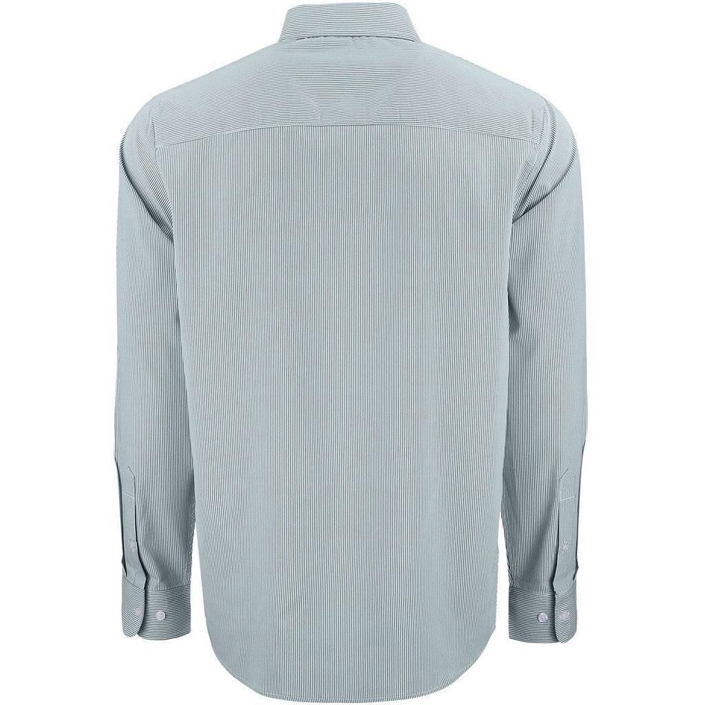 Cutter & Buck Men's Hunter/White Skyline Epic Confidence Recycled Pinstripe Long Sleeve Dress Shirt