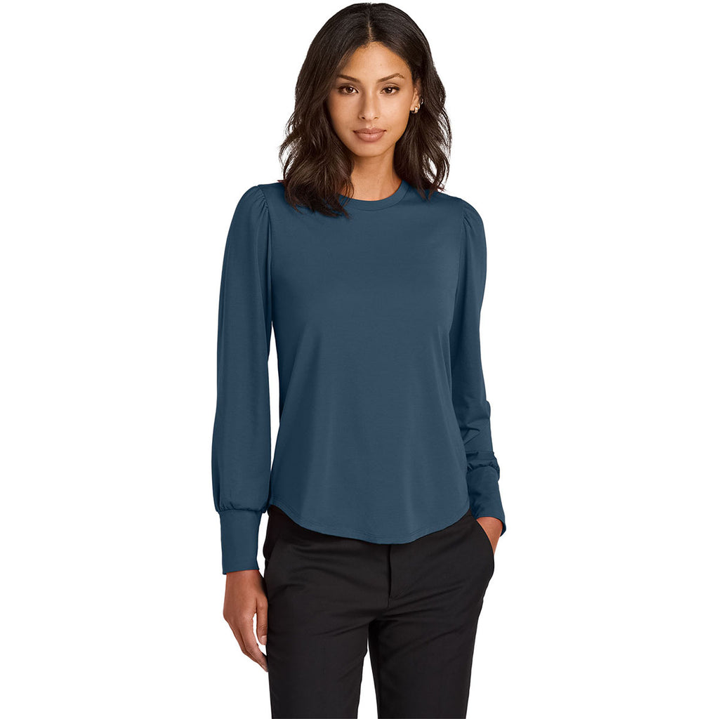 Mercer + Mettle Women's Insignia Blue Stretch Jersey Long Sleeve Blouson Top