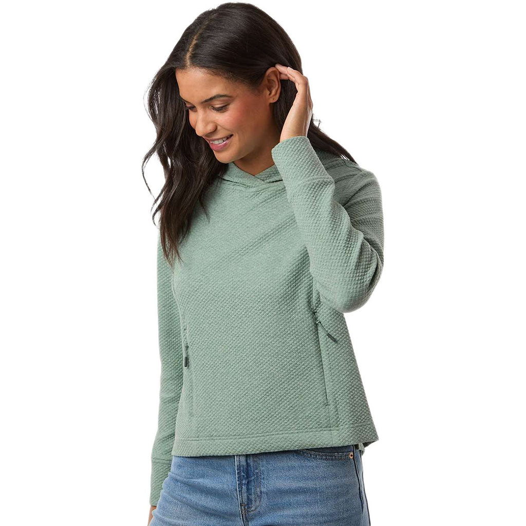 North End Women's Sage Green Heather Spirit Textured Hooded Pullover