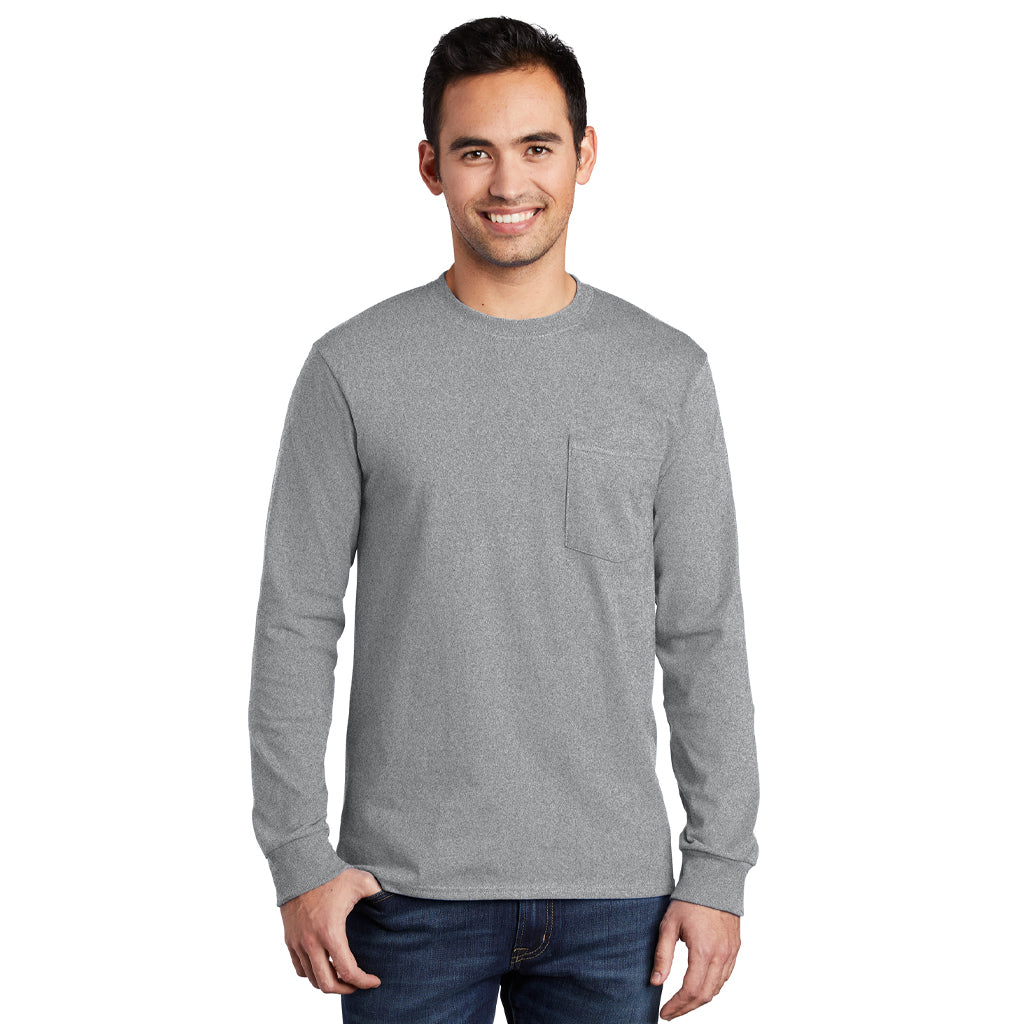 Port & Company Men's Athletic Heather Long Sleeve Essential Pocket Tee