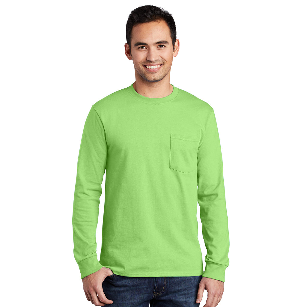 Port & Company Men's Lime Tall Long Sleeve Essential Pocket Tee