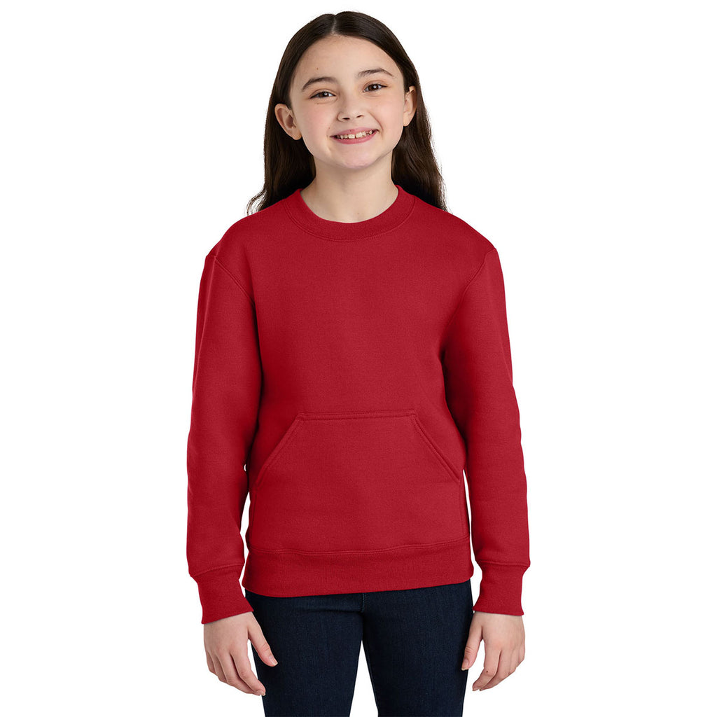 Port & Company Youth Red Core Fleece Crewneck Pocket Sweatshirt