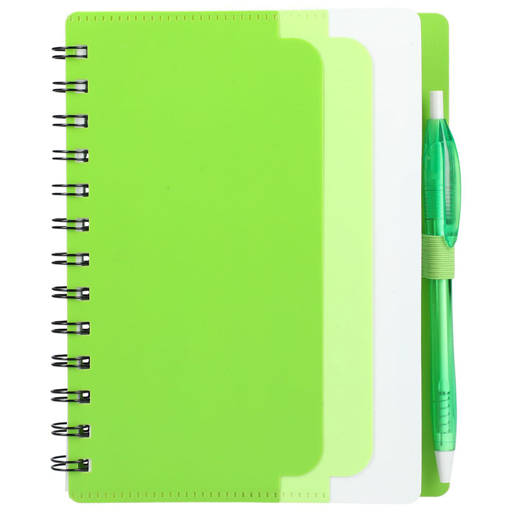 Bullet Lime Recycled Dual Pocket Spiral Notebook W/ Pen