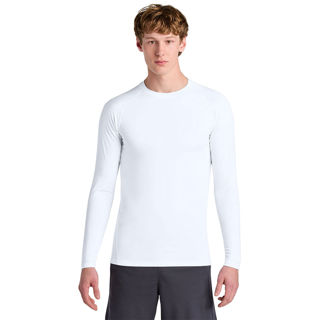 Sport-Tek Men's White PosiCharge Compression Long Sleeve Tee
