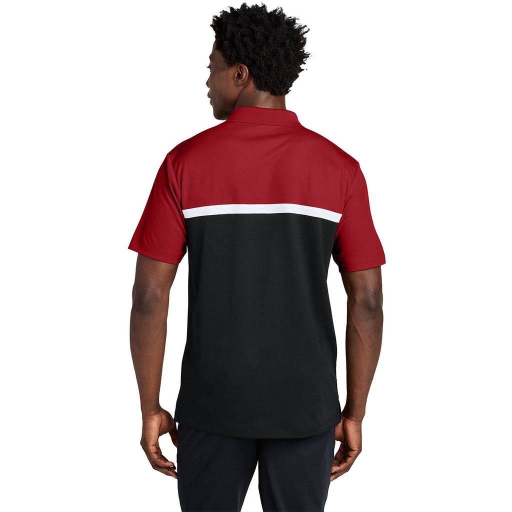 Sport-Tek Men's Deep Red/Black/White UV Micropique Colorblock Polo