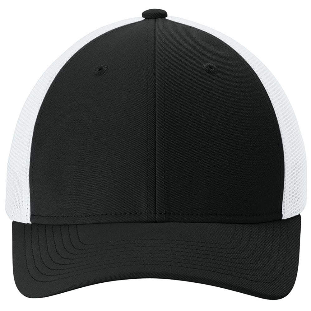 Sport-Tek Black/White Stretch-Tek Mesh Back Cap