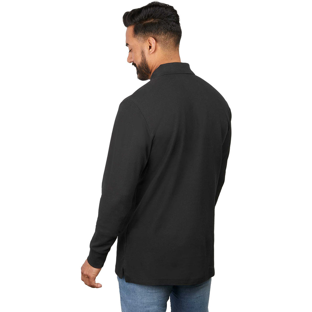 Elevate Men's Black Palo Long Sleeve 100% Cotton Pique Polo