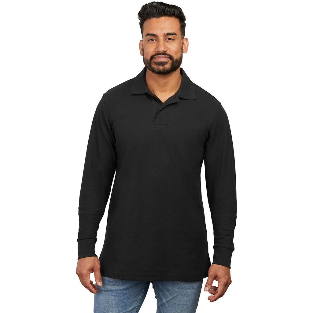 Elevate Men's Black Palo Long Sleeve 100% Cotton Pique Polo