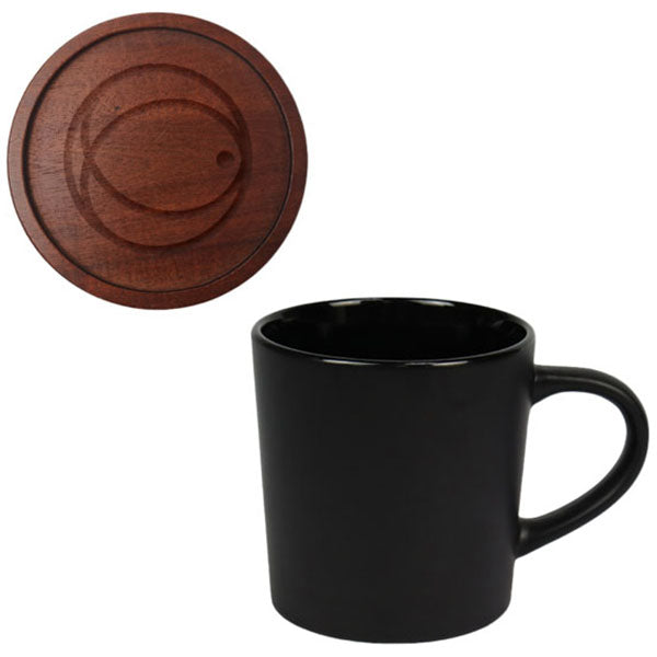 SnugZ Black Little Rock 16oz Ceramic with Wood Lid