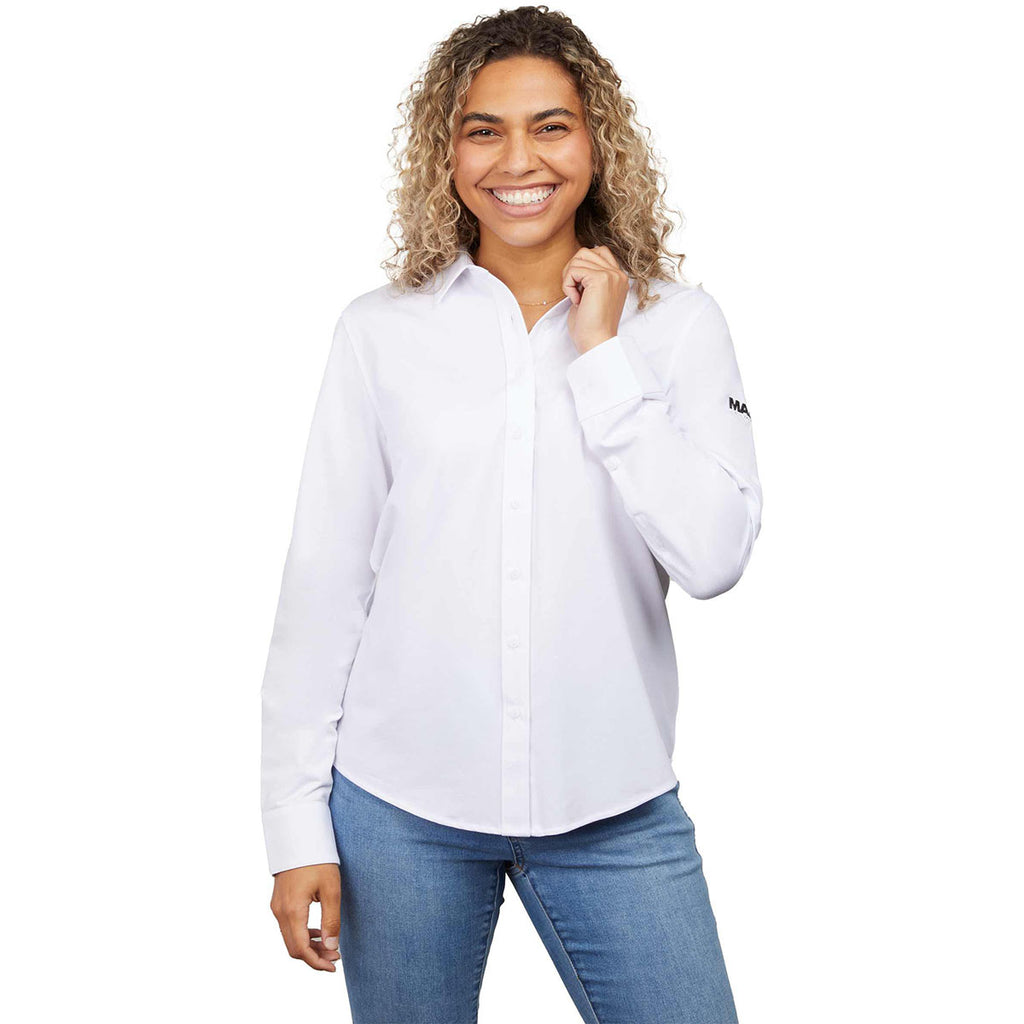 Elevate Women's White TATRA Eco Knit Long Sleeve Button Up Shirt