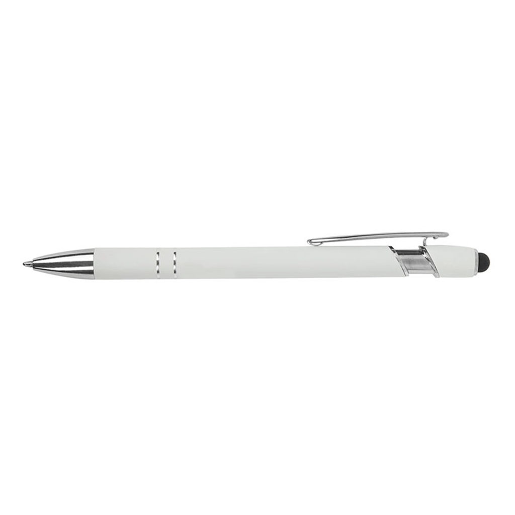 Logomark White Denton Soft-Touch Pen with Stylus