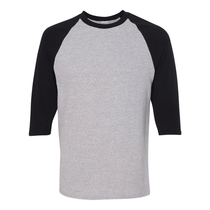 Gildan Men's Sport Grey/Black Heavy Cotton Raglan Three-Quarter Sleeve T-Shirt