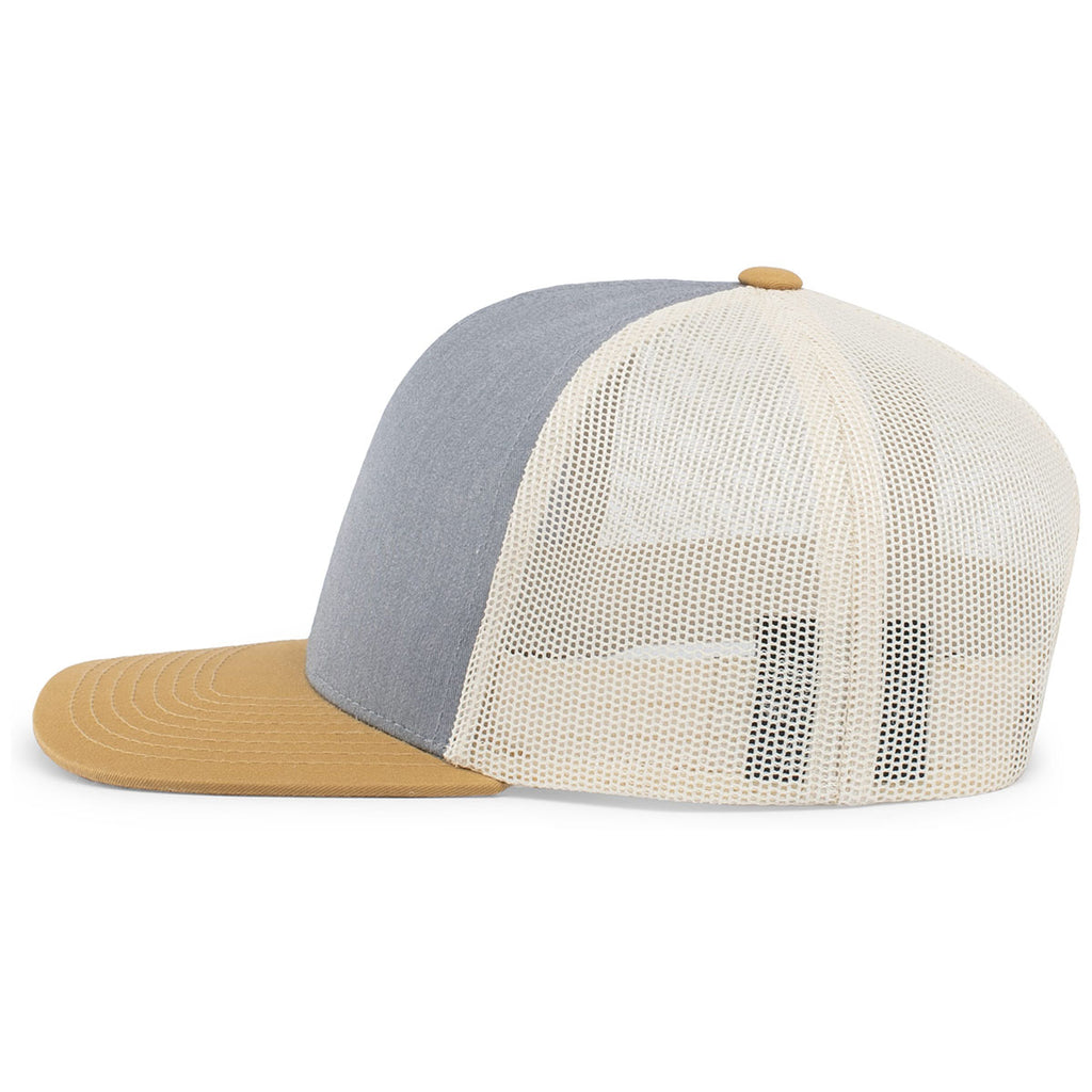 Pacific Headwear Heather Grey/Beige/Amber Gold Snapback Trucker Mesh Cap