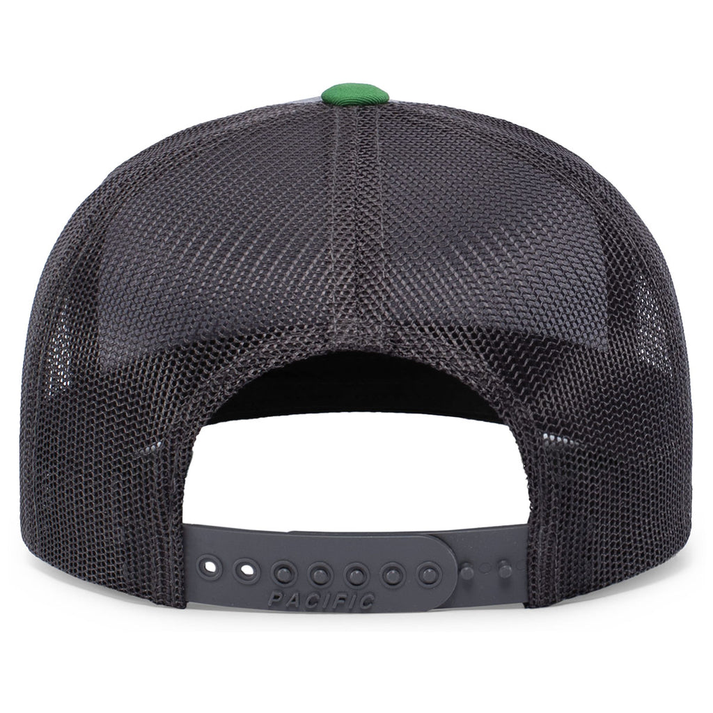 Pacific Headwear Heather Grey/Lt Charcoal/Green Snapback Trucker Mesh Cap