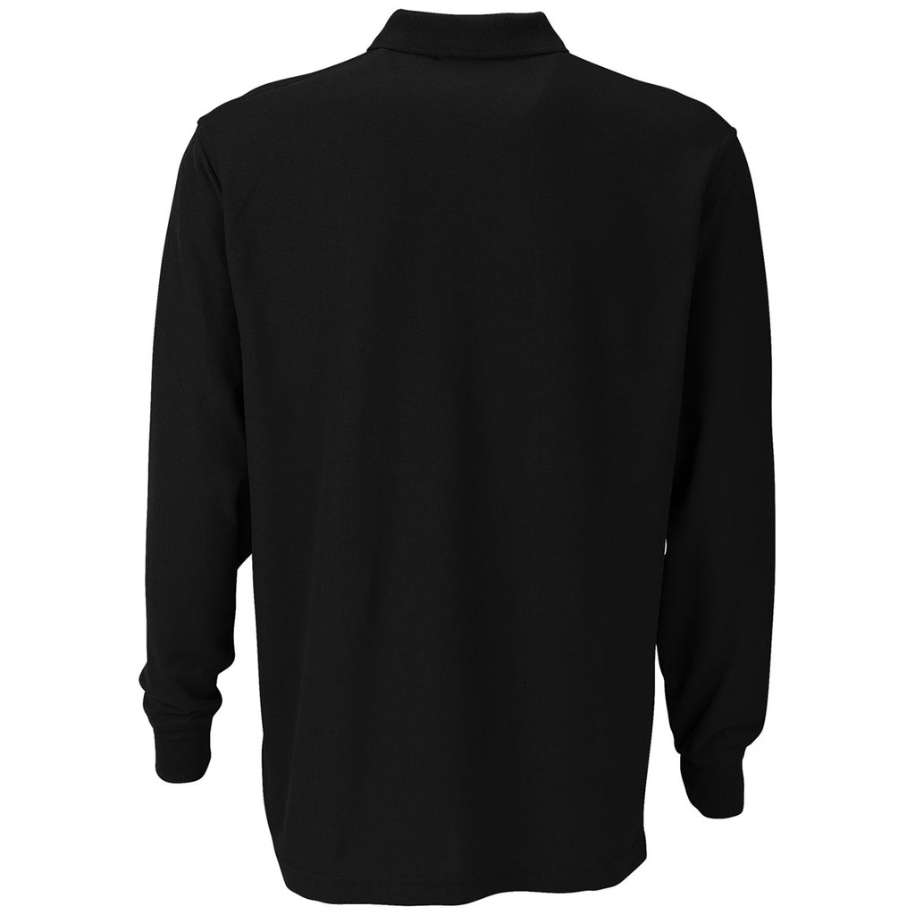 Vantage Men's Black Long Sleeve Soft-Blend Double-Tuck Pique Polo