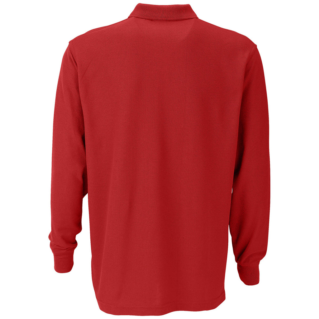 Vantage Men's Red Long Sleeve Soft-Blend Double-Tuck Pique Polo