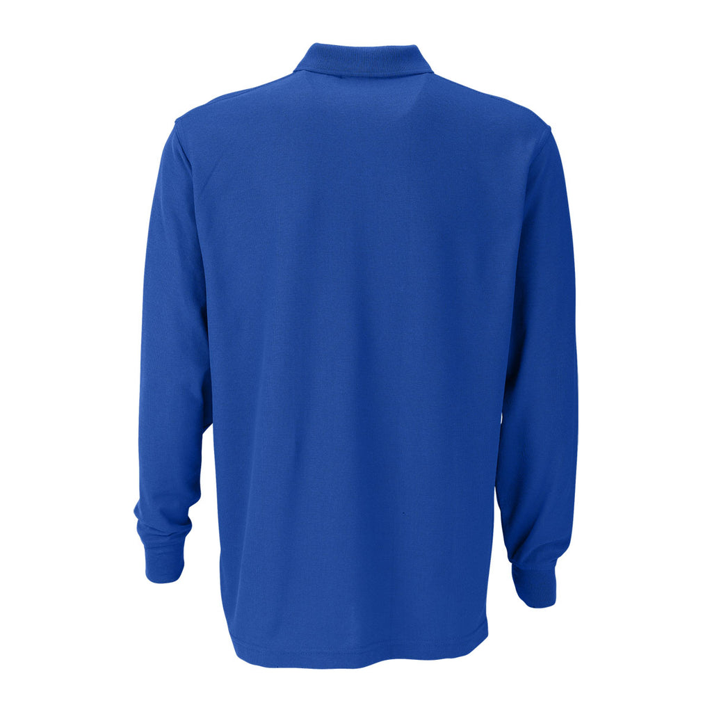 Vantage Men's Royal Long Sleeve Soft-Blend Double-Tuck Pique Polo