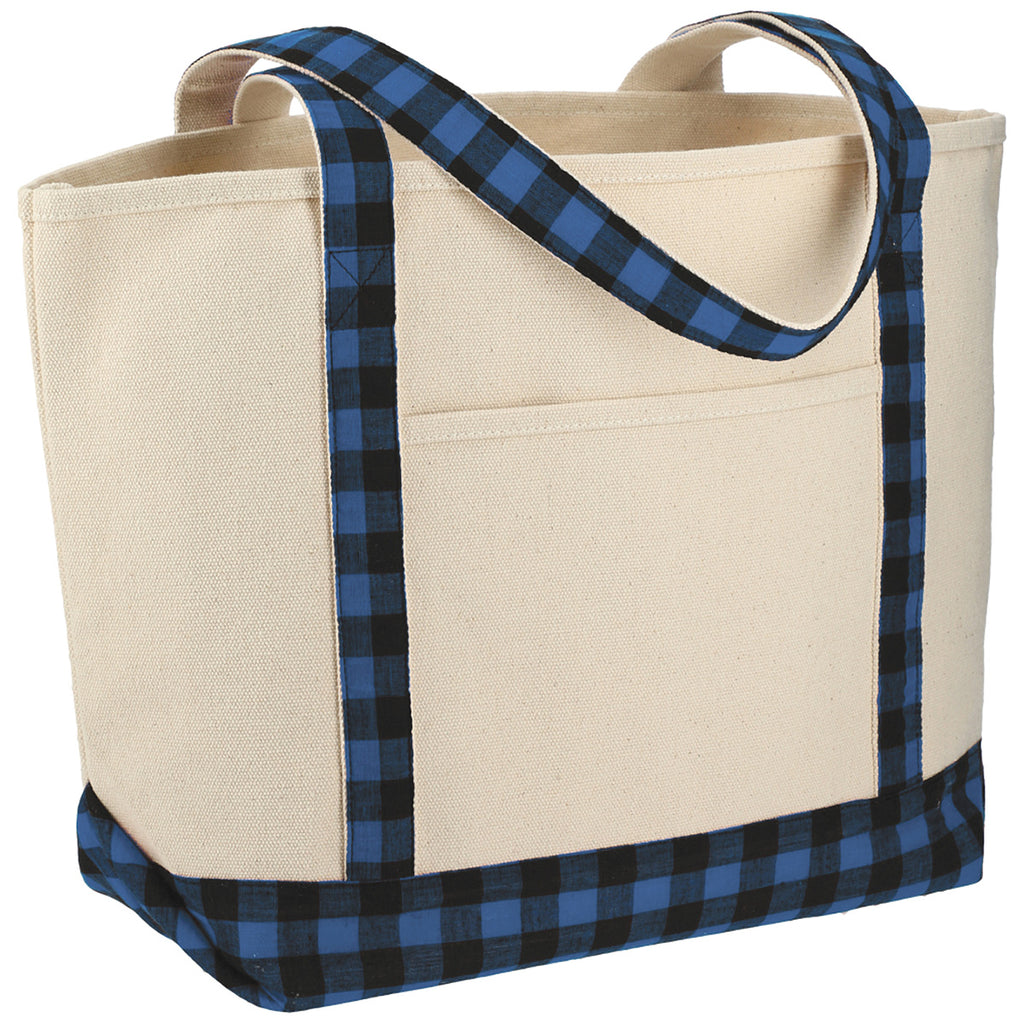 Leeds Blue/Black Buffalo Plaid 18oz Cotton Boat Tote