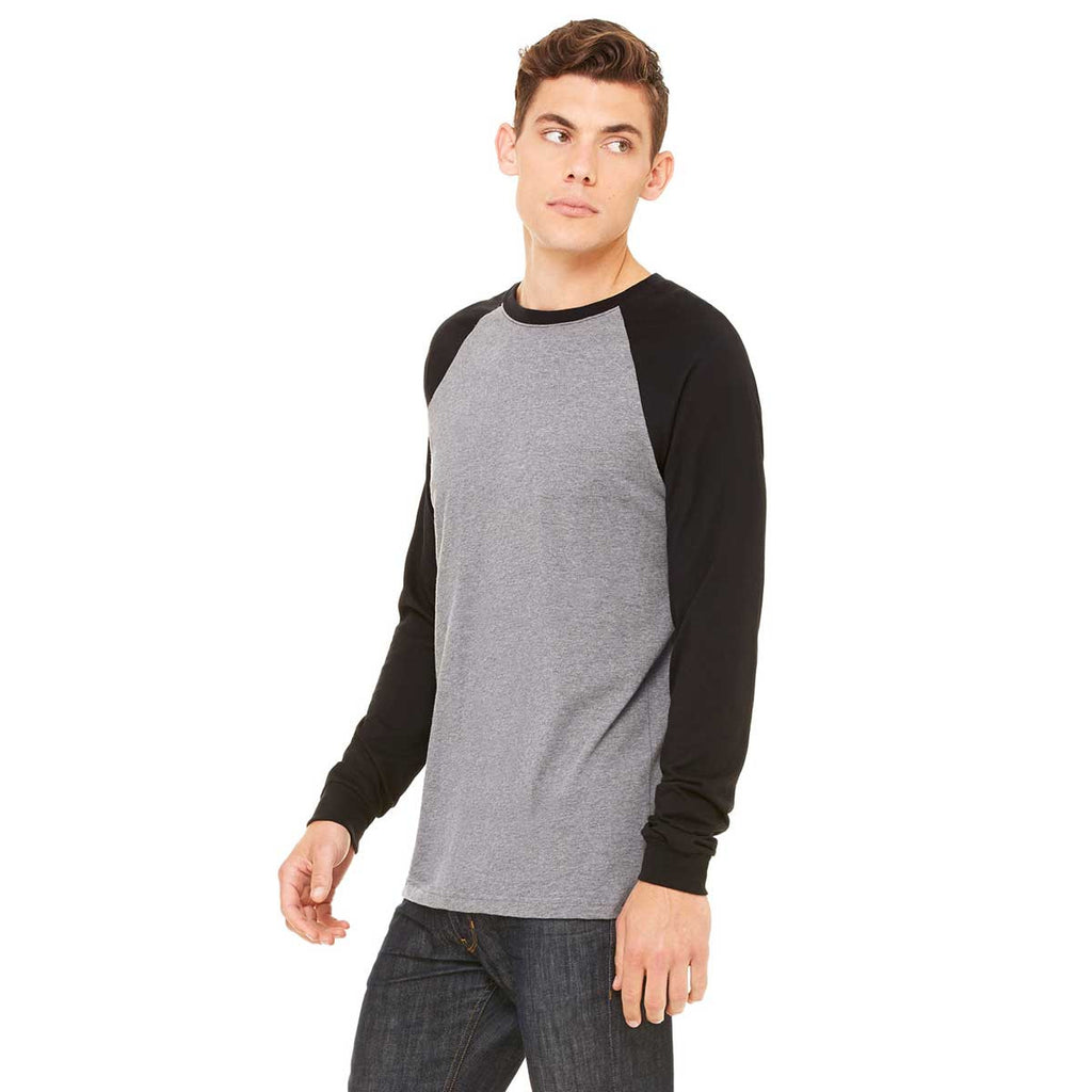 Bella + Canvas Men's Deep Heather/Black Jersey Long-Sleeve Baseball T-Shirt