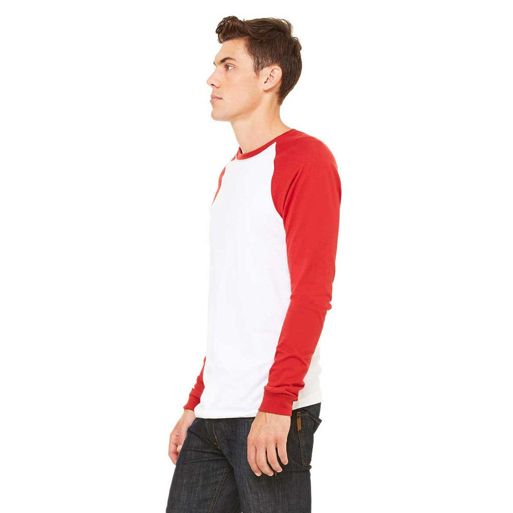 Bella + Canvas Men's White/Canvas Red Jersey Long-Sleeve Baseball T-Shirt