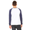 Bella + Canvas Men's White/Navy Jersey Long-Sleeve Baseball T-Shirt