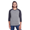 Threadfast Unisex Grey/Black Triblend 3/4-Sleeve Raglan